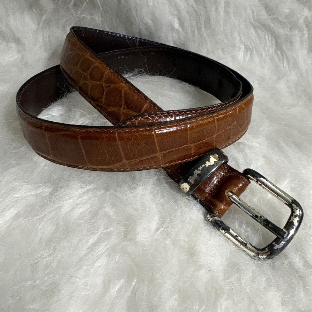 Christian Dior Belt Mens 30 Croc Embossed Brown Leather 219135 20 Vintage USA